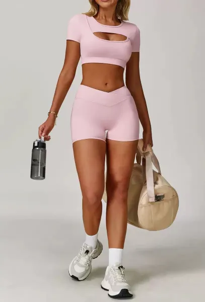Design Cutout Crop Top Pink Activewear - 25