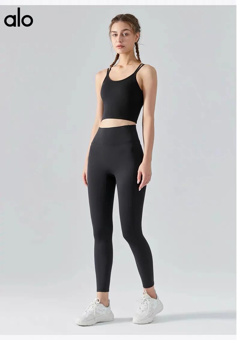 Alo Strappy Back Crop Top Brown Activewear - 30