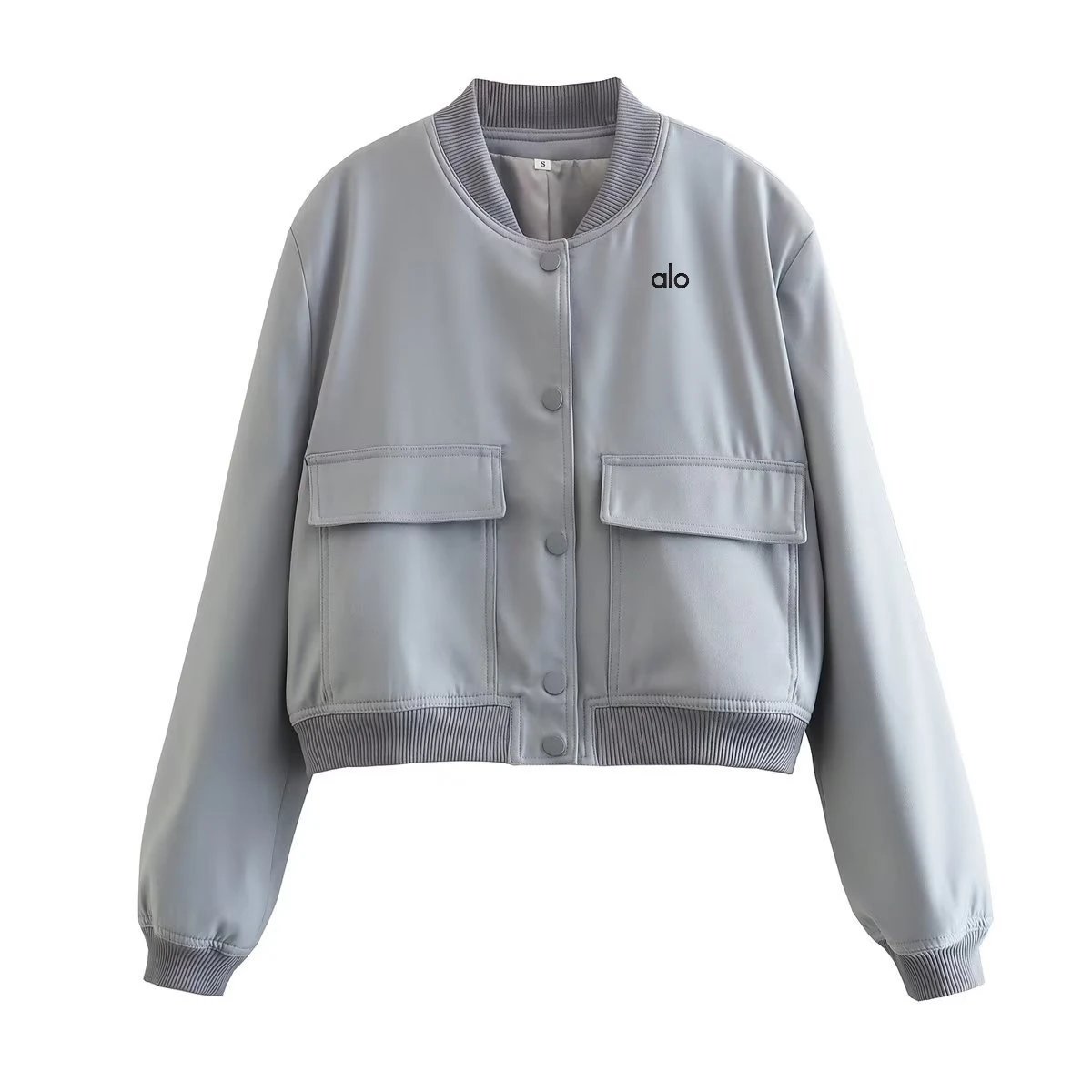 Alo Cropped Bomber Jacket Beige Outerwear - 4