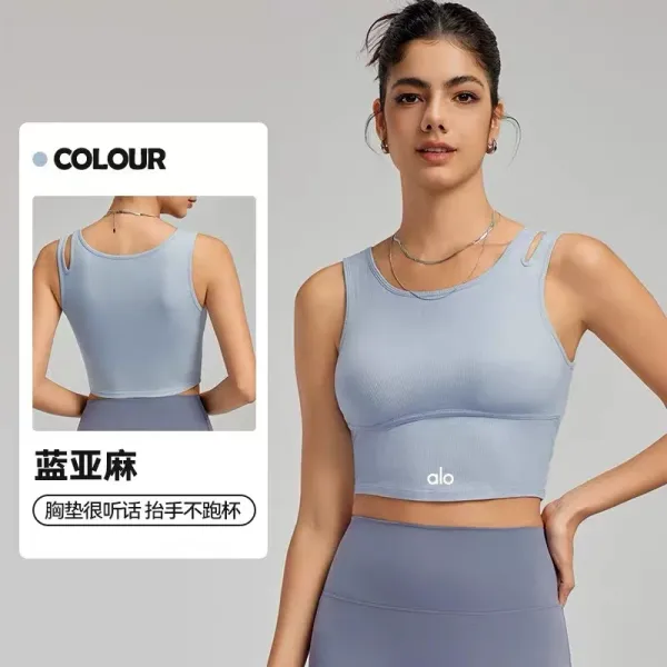 Alo Yoga Essential Crop Top Gray Activewear - 10