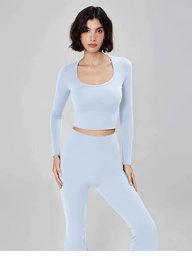 Alo Yoga Shirts Women's long-sleeve cropped athletic top with built-in bra product detail image 29