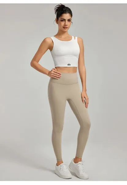Alo Yoga Essential Crop Top Gray Activewear - 16