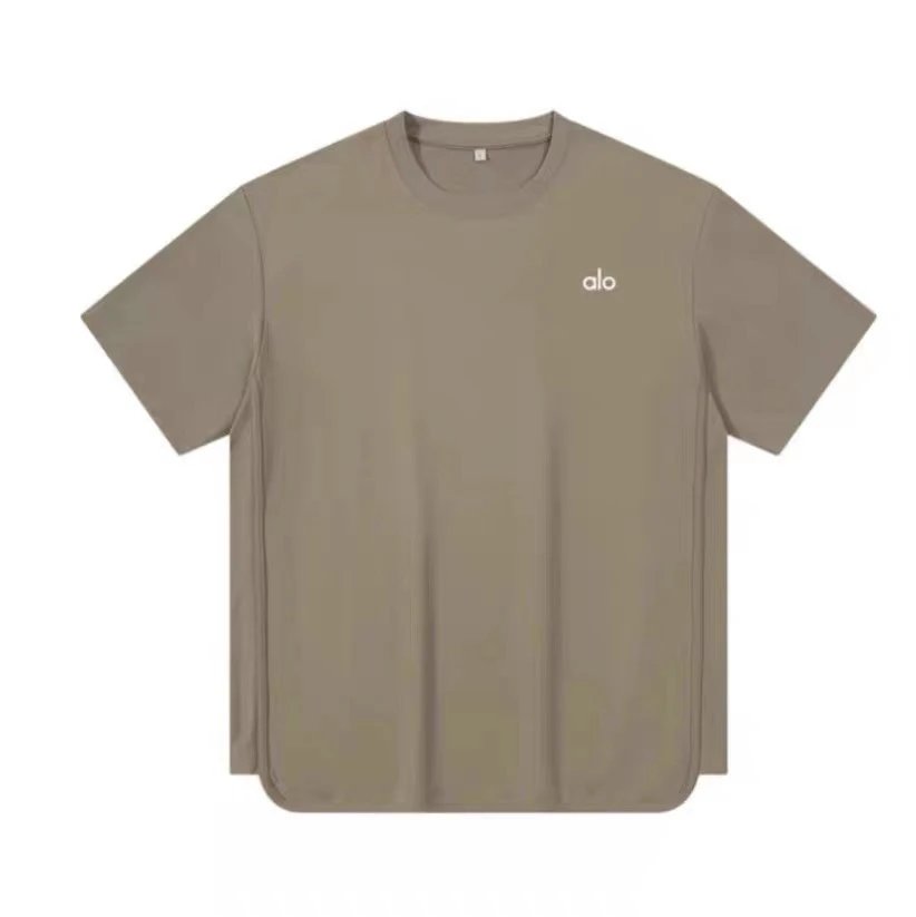 Alo T-Shirts Oversized drop-shoulder curved-hem short-sleeve T-shirt — Gray-green