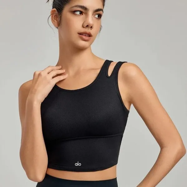 Alo Yoga Cutout Ribbed Sports Bra Black Activewear - 1