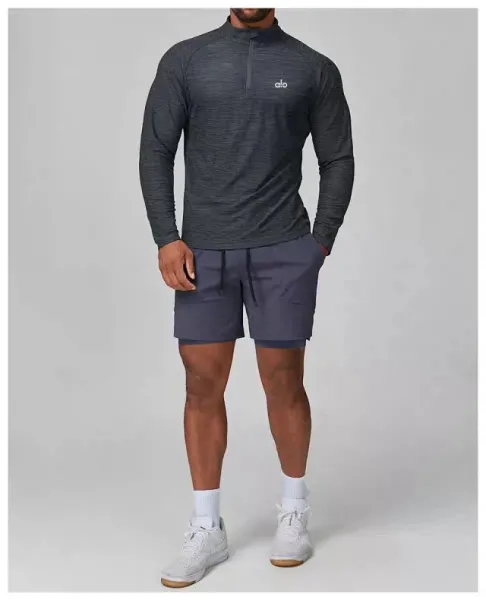 Alo Performance Half-Zip Base Layer Charcoal Heather Long-Sleeve Top - 15