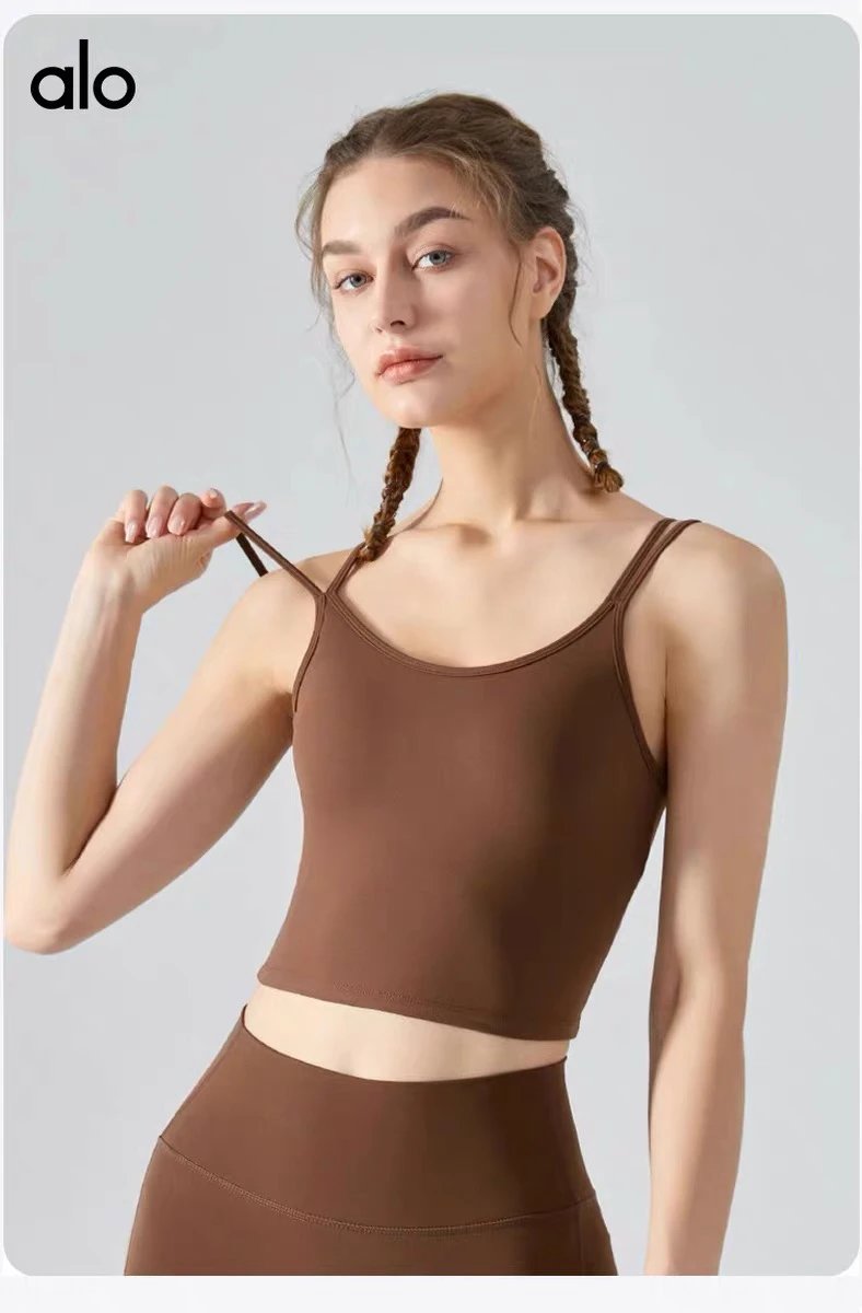 Alo Strappy Back Crop Top Brown Activewear - 13