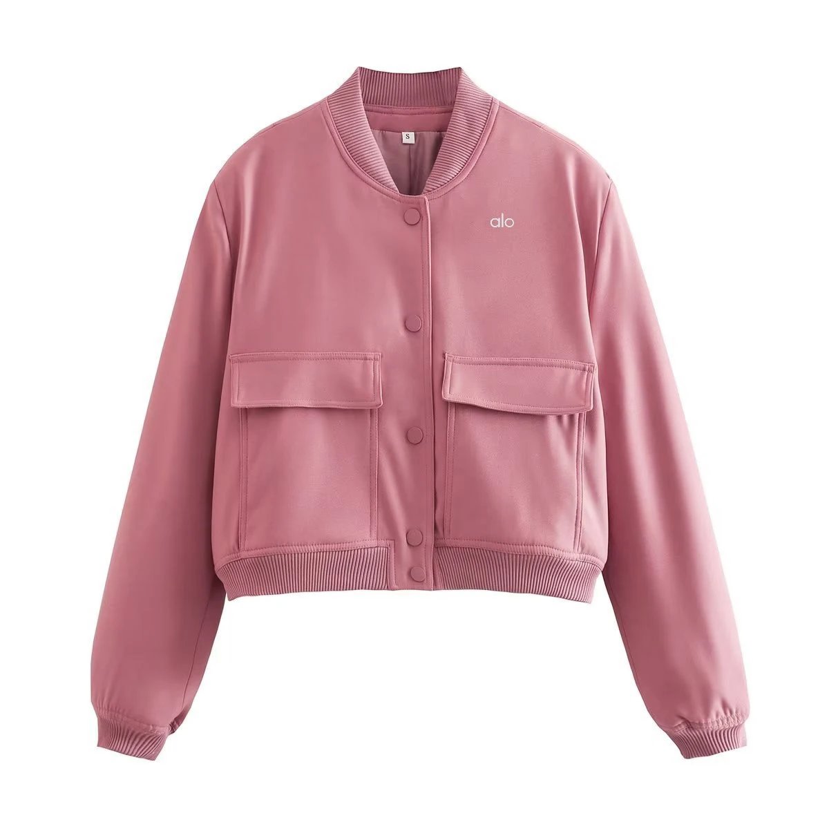 Alo Cropped Bomber Jacket Beige Outerwear - 9