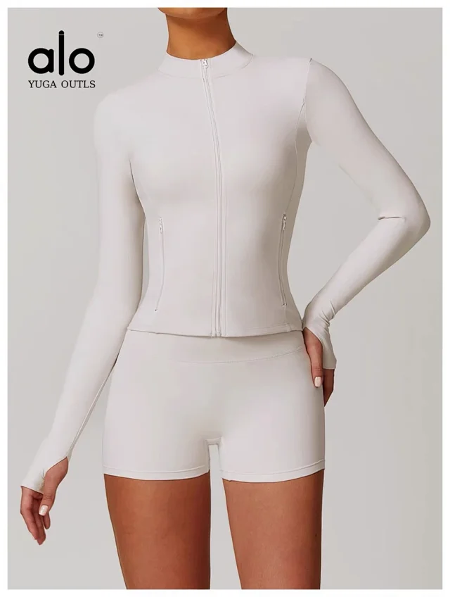 Alo Jackets DCX9000 stand-collar full-zip fitted jacket with zip pockets and thumbholes product detail image 30