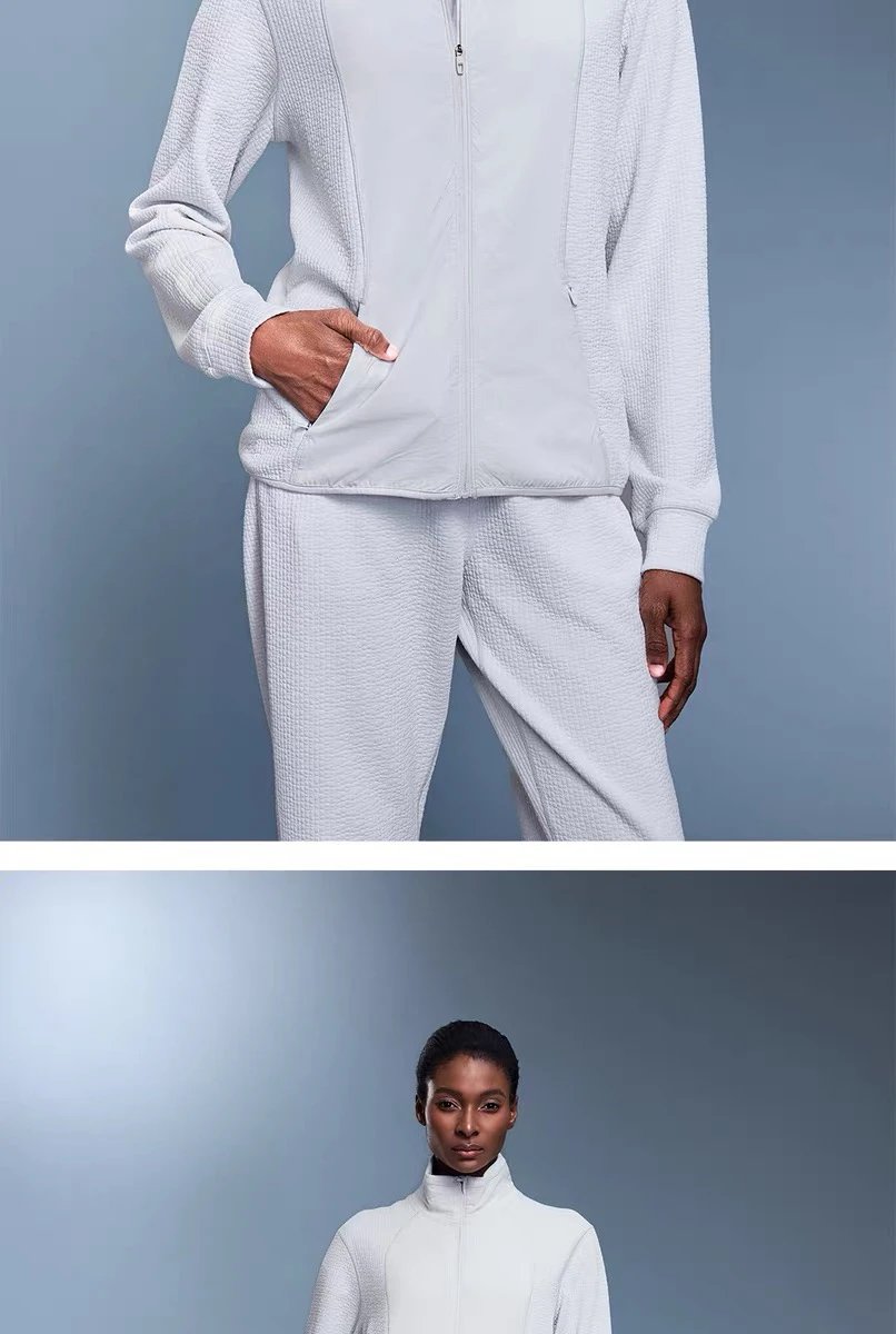 Design AIO Pro Yoga Textured Zip-Up Jacket and Pants Set White Sets - 16