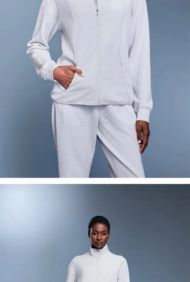 Alo Jackets Full-Zip High-Collar Jacket with Textured Sleeves product detail image 15