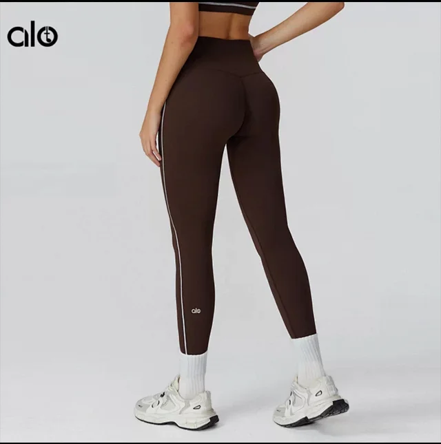 Alo Trousers High-waisted ankle-length leggings with contrast side piping product detail image 1