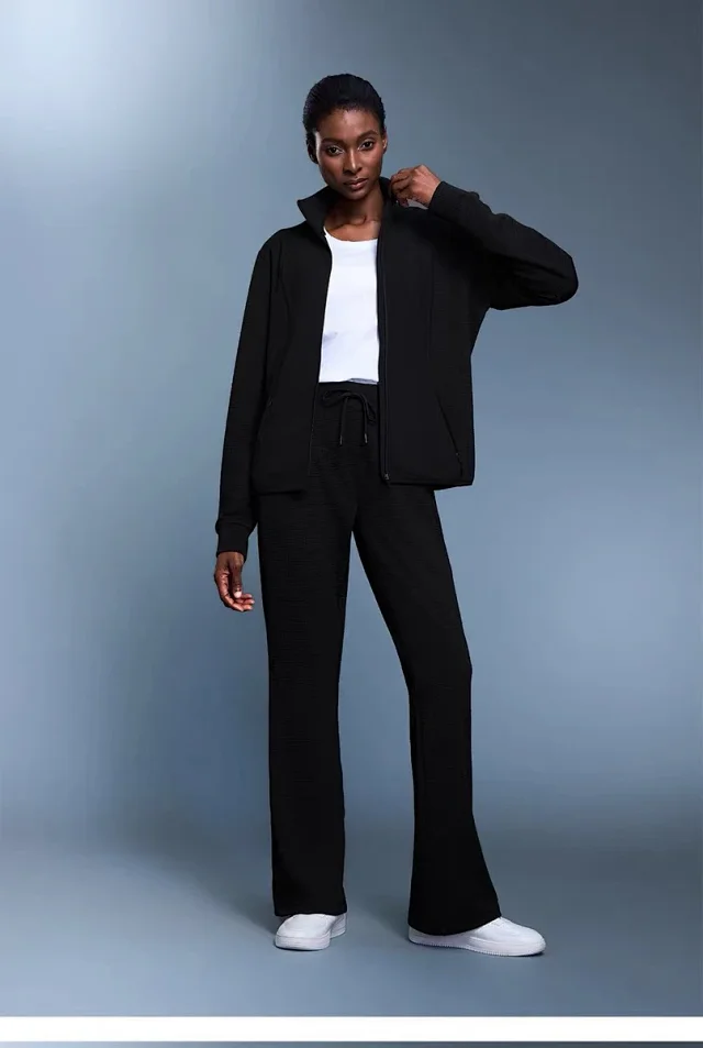 Alo Jackets Full-Zip High-Collar Jacket with Textured Sleeves product detail image 27