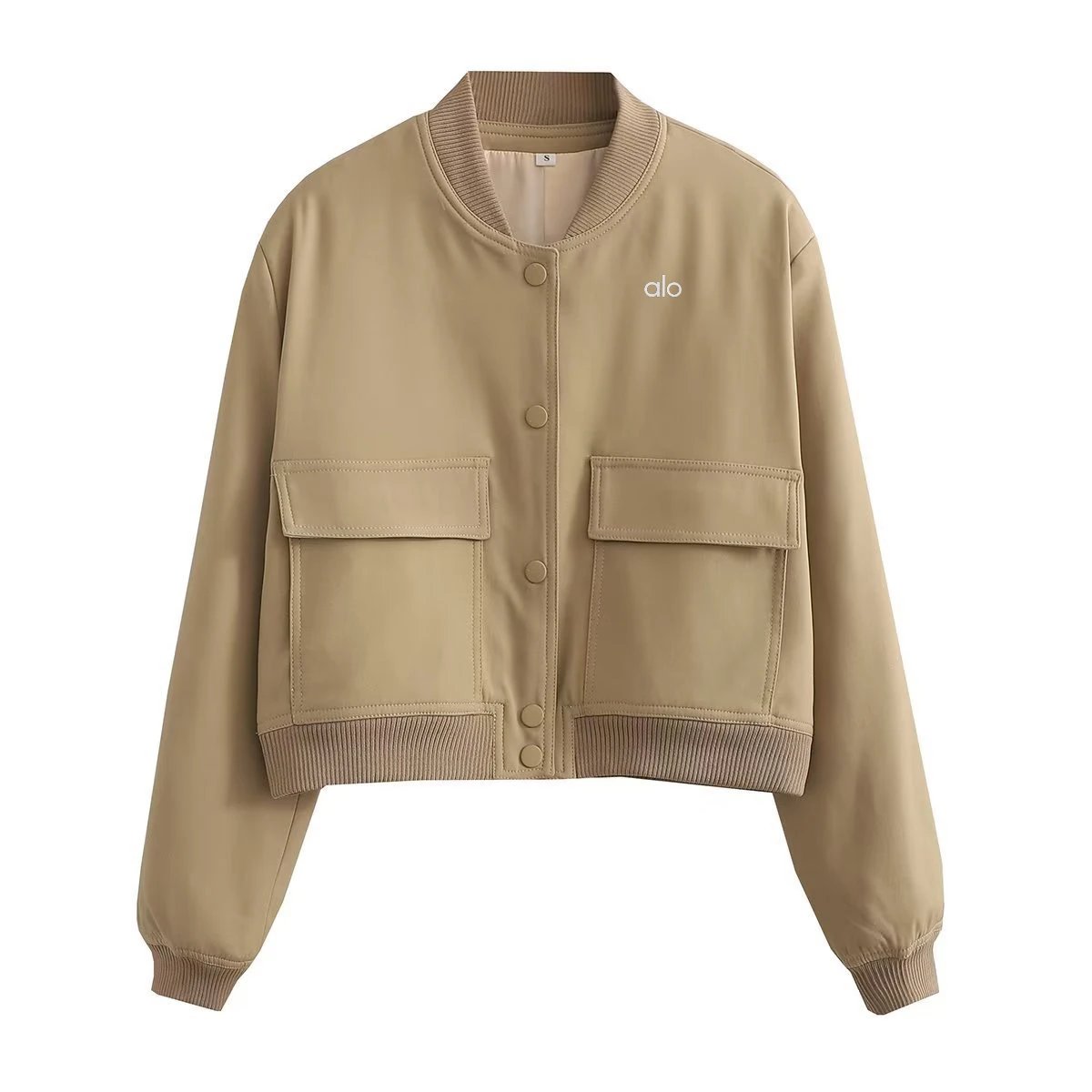 Alo Cropped Bomber Jacket Beige Outerwear - 8