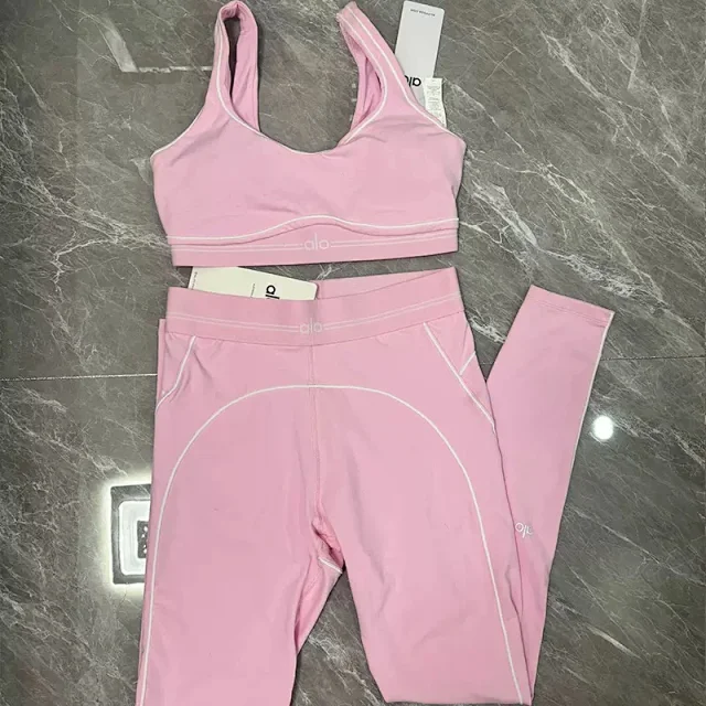 Alo Yoga Matching Sets Sports Bra and High-Waisted Leggings Set with Contrast Piping product detail image 3