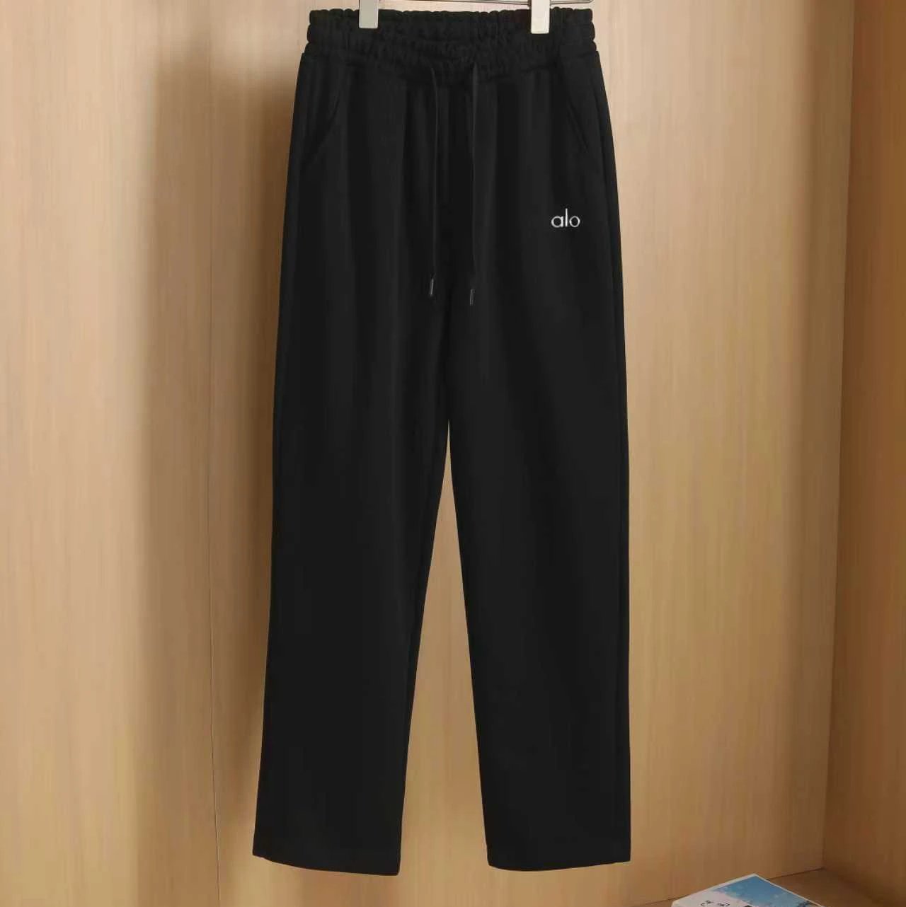 Alo Yoga Tracksuits Zip-up hooded sweatshirt and straight-leg sweatpants set — Black {Pants}