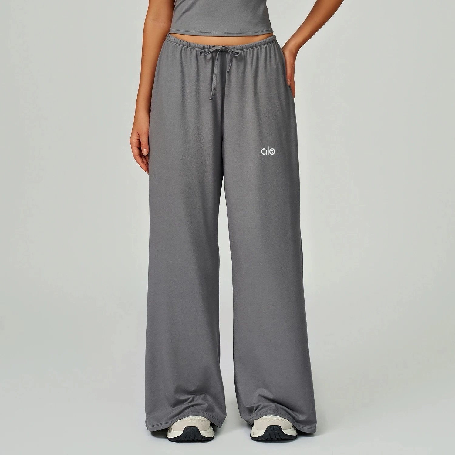 alo Trousers Wide-Leg Drawstring — Smoke gray