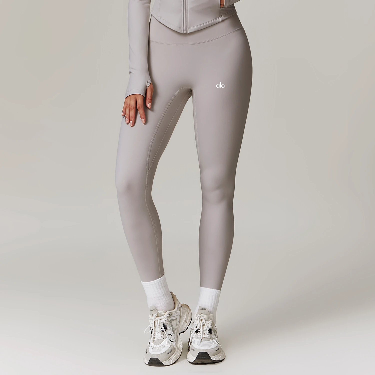 Alo Yoga Trousers High-Waisted Fleece-Lined Leggings — frost gray