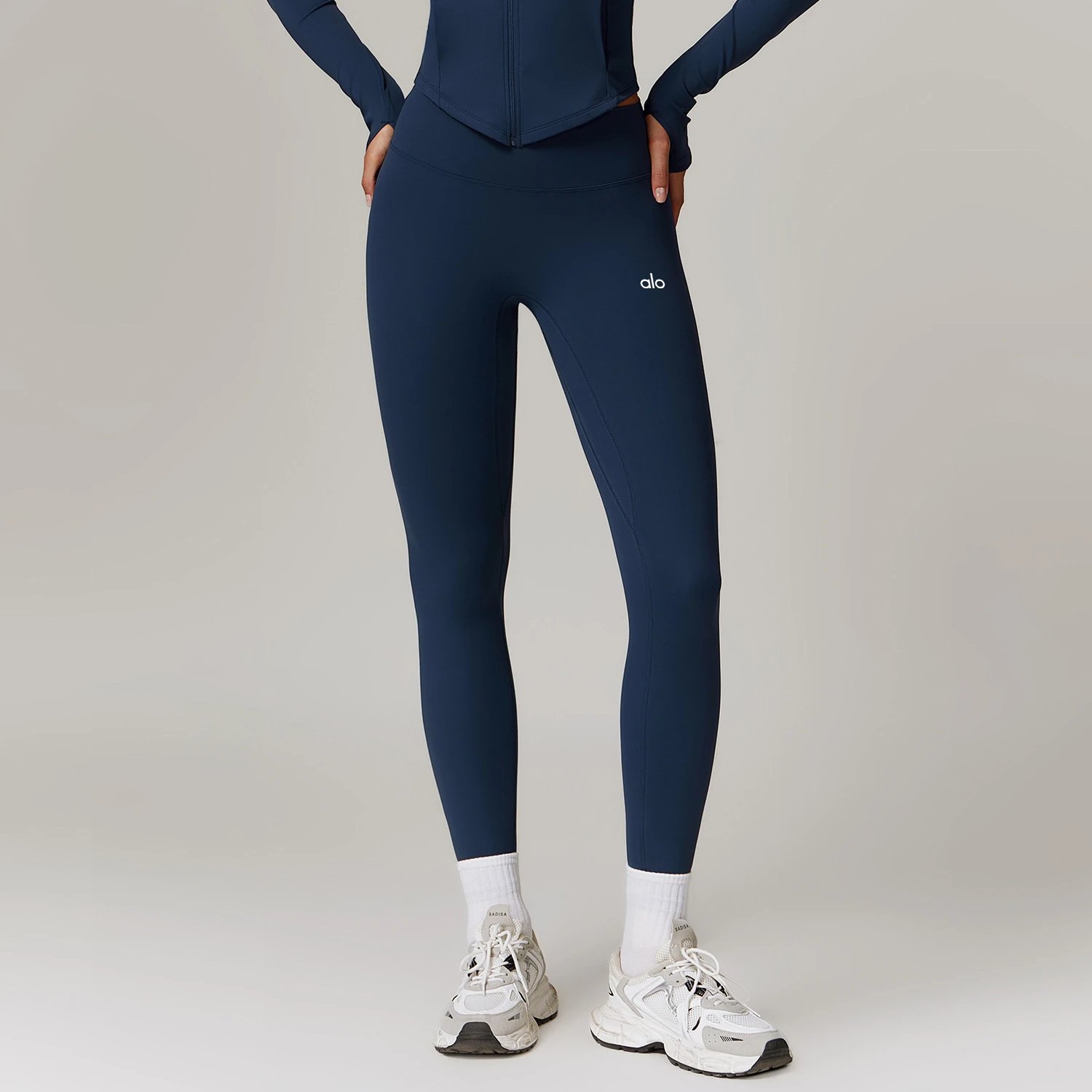 Alo Yoga Trousers High-Waisted Fleece-Lined Leggings — Badge Blue