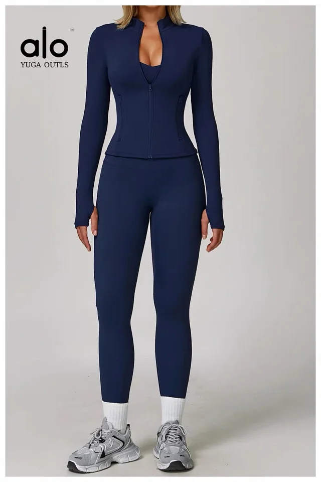 Alo Jackets DCX9000 stand-collar full-zip fitted jacket with zip pockets and thumbholes product detail image 26