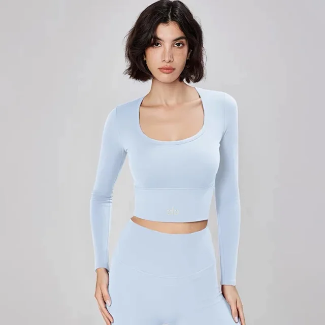 Alo Yoga Shirts Women's long-sleeve cropped athletic top with built-in bra product detail image 2