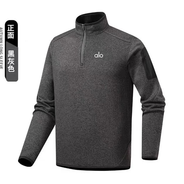 Alo Hoodies & Sweatshirts Quarter-Zip Fleece Pullover with Sleeve Zip Pocket — Black Grey