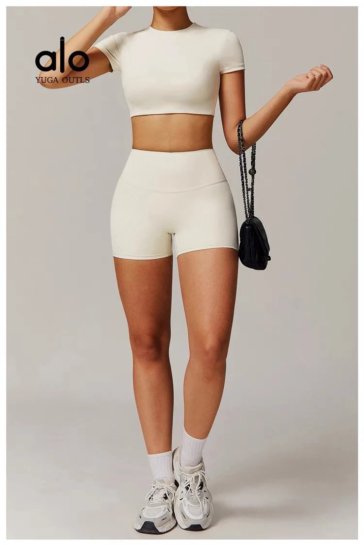Alo Yoga Outls Cropped Short-Sleeve Top White Activewear - 54