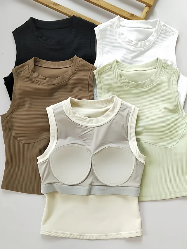 Unbranded Vests Ribbed built-in bra tank top product detail image 3