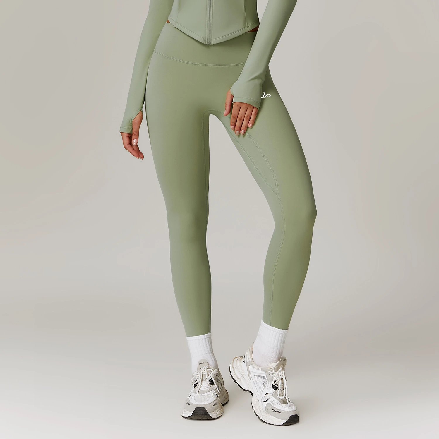 Alo Yoga Trousers High-Waisted Fleece-Lined Leggings — Deep bean green