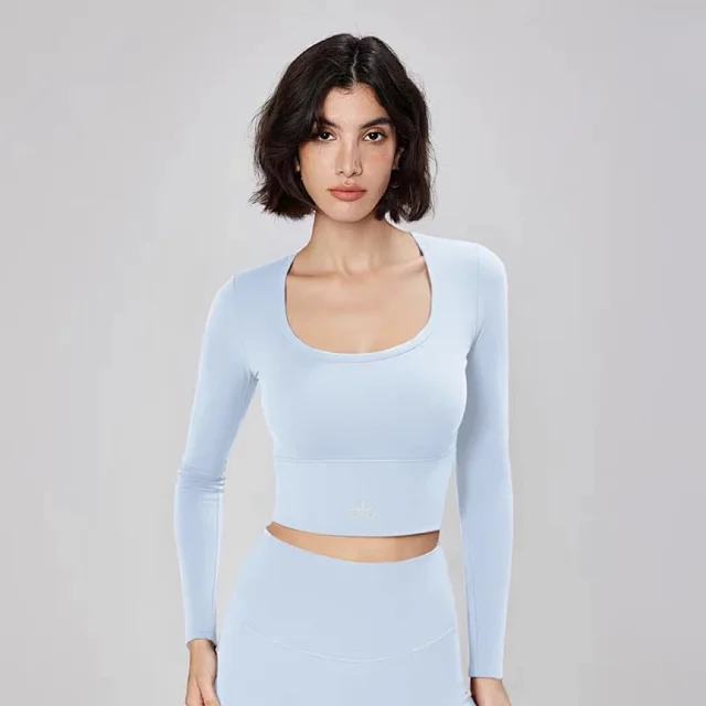 Alo Yoga Shirts Women's long-sleeve cropped athletic top with built-in bra product detail image 9