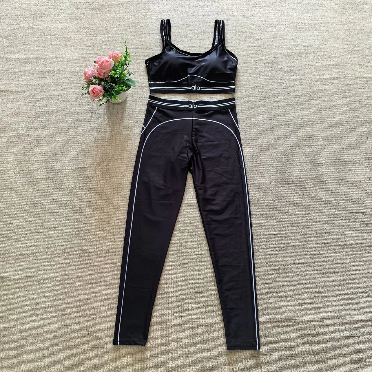 Alo Yoga Matching Sets Sports Bra and High-Waisted Leggings Set with Contrast Piping image 8