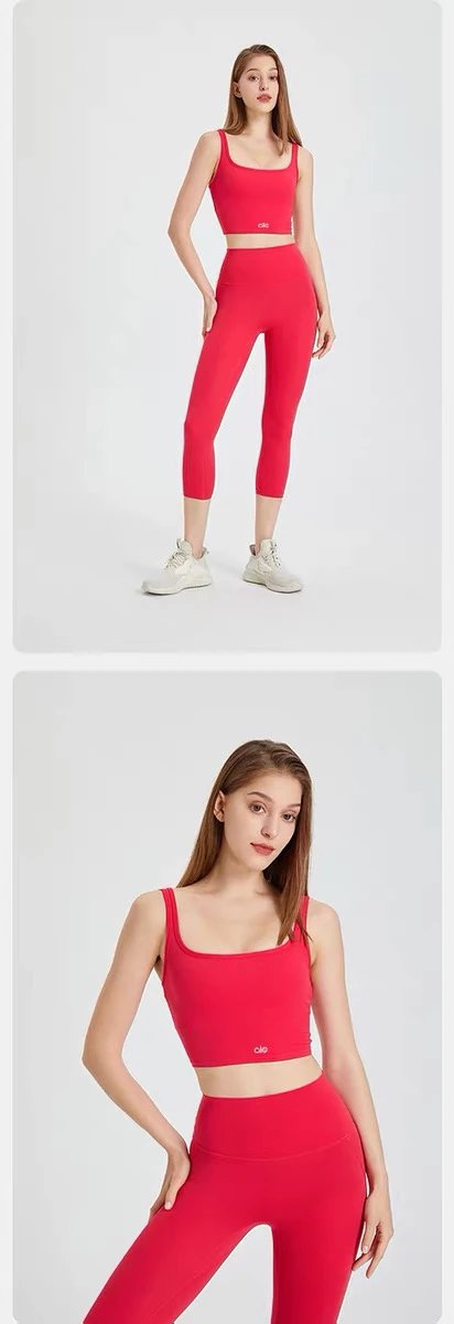 Alo Yoga Essential Crop Top and High-Waist Leggings Set Red Activewear - 24