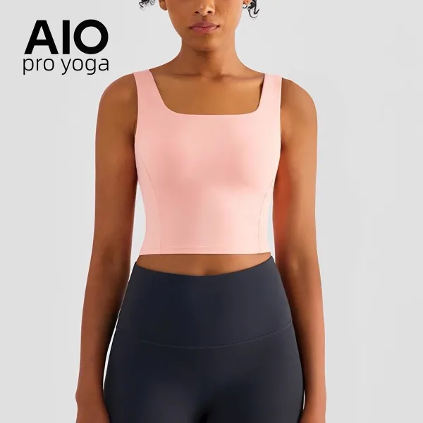 Design AIO Pro Yoga Square Neck Crop Top Pink Activewear - 1
