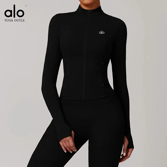 Alo Jackets DCX9000 stand-collar full-zip fitted jacket with zip pockets and thumbholes product detail image 6