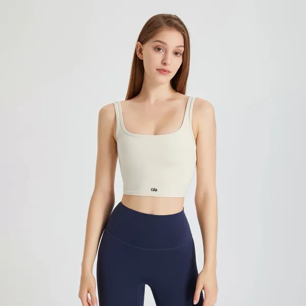 Alo Yoga Square Neck Crop Top Beige Activewear - 1