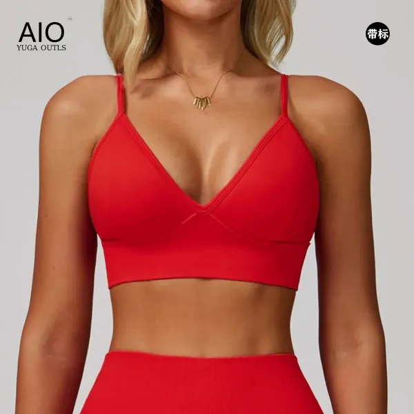 Design AIO Yoga Outls Red V-Neck Sports Bra Set Activewear - 1