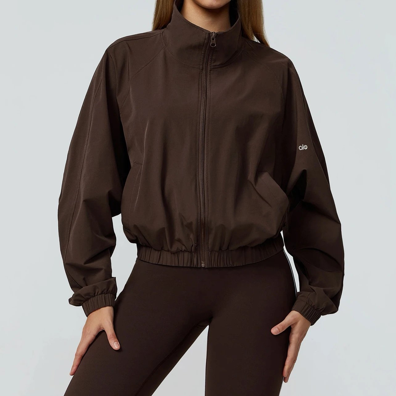 Alo Windbreaker Navy Blue Cropped Jacket Outerwear - 8