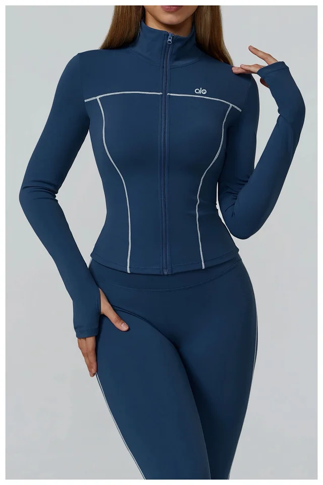 Alo Jackets Full-Zip Contrast-Piping Jacket with Thumbholes product detail image 20