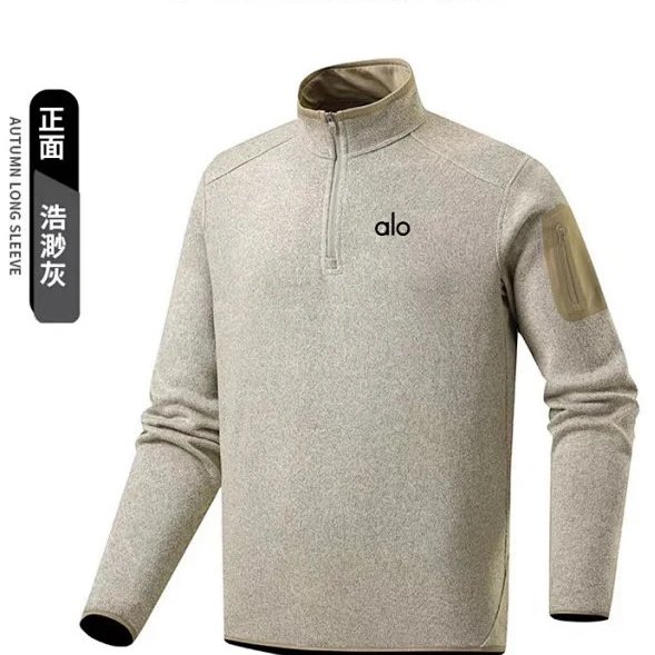 Alo Hoodies & Sweatshirts Quarter-Zip Fleece Pullover with Sleeve Zip Pocket — Misty Ash