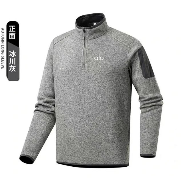 Alo Hoodies & Sweatshirts Quarter-Zip Fleece Pullover with Sleeve Zip Pocket — Glacial ash