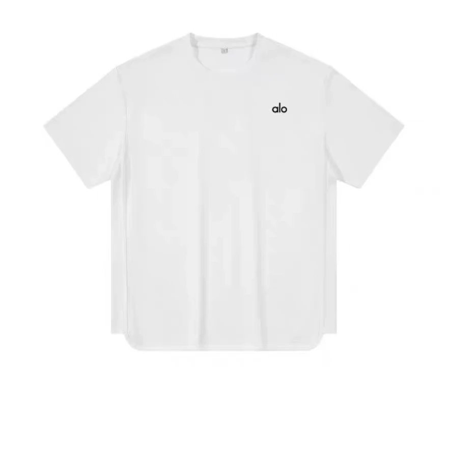Alo T-Shirts Oversized drop-shoulder curved-hem short-sleeve T-shirt — white