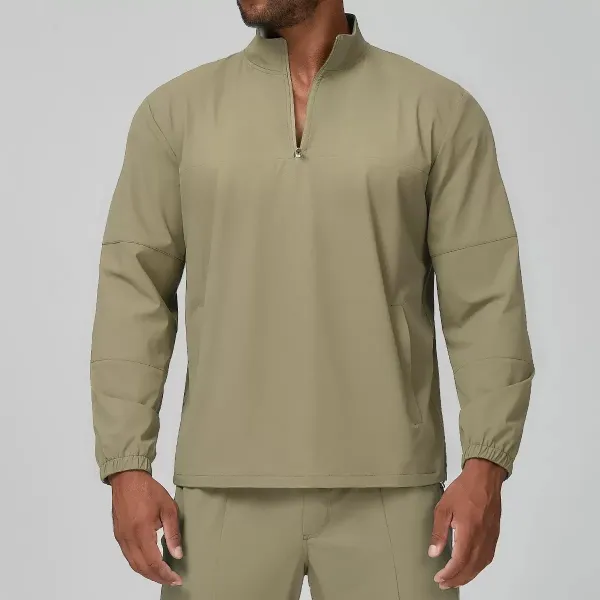Design Quarter-Zip Pullover Olive Green Activewear Top - 1