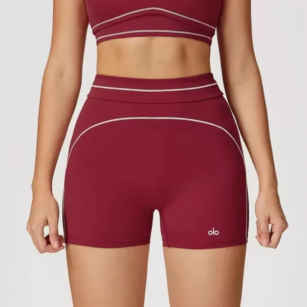 Alo Yoga Seamless Ribbed Sports Bra Burgundy Activewear Set - 14