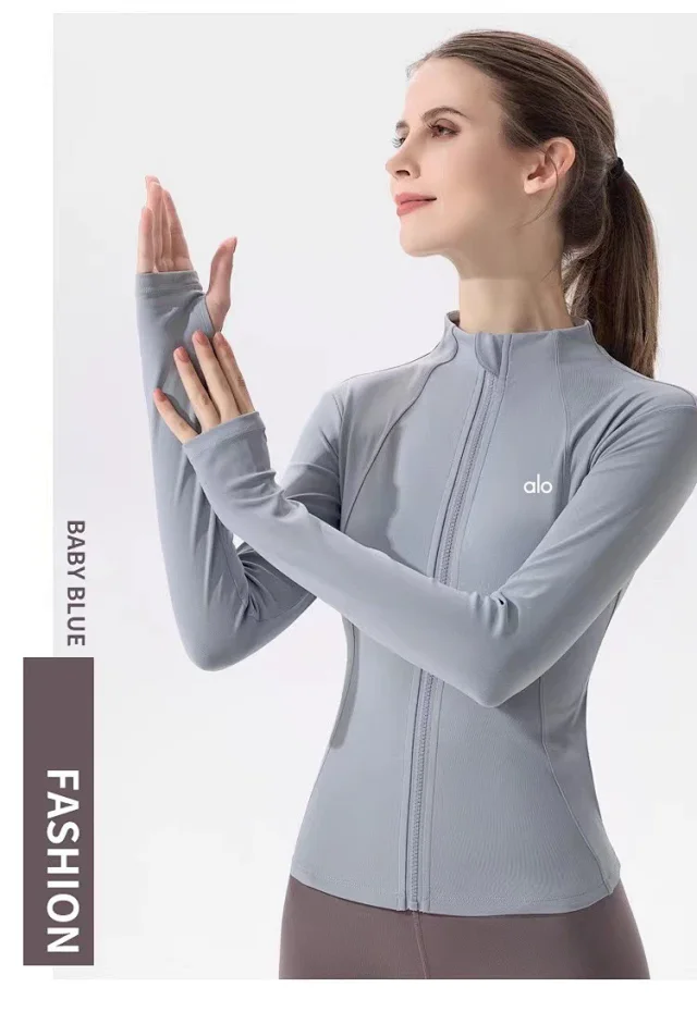 Alo Jackets Fitted full-zip stand-collar yoga jacket product detail image 20