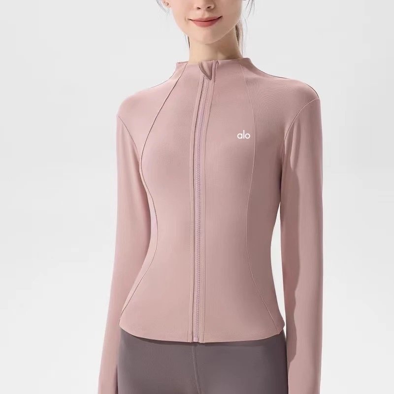 Alo Jackets Fitted full-zip stand-collar yoga jacket — Pink