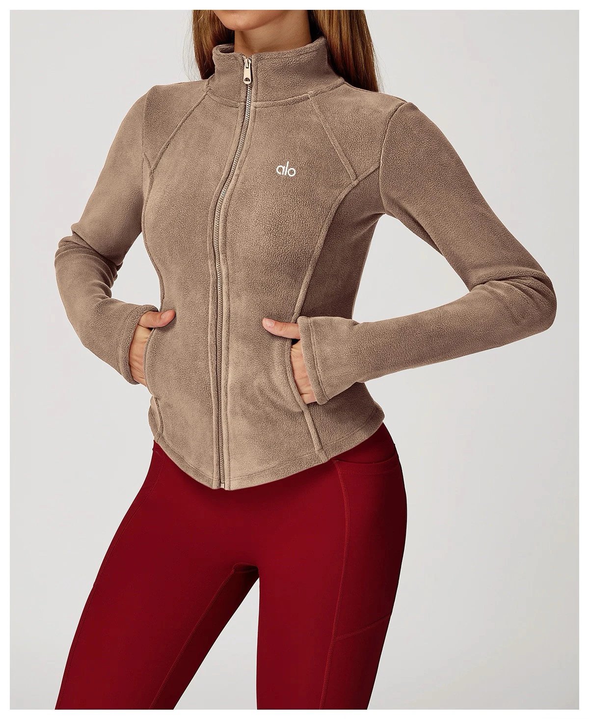 Alo Fleece Zip-Up Jacket Light Gray Outerwear - 36