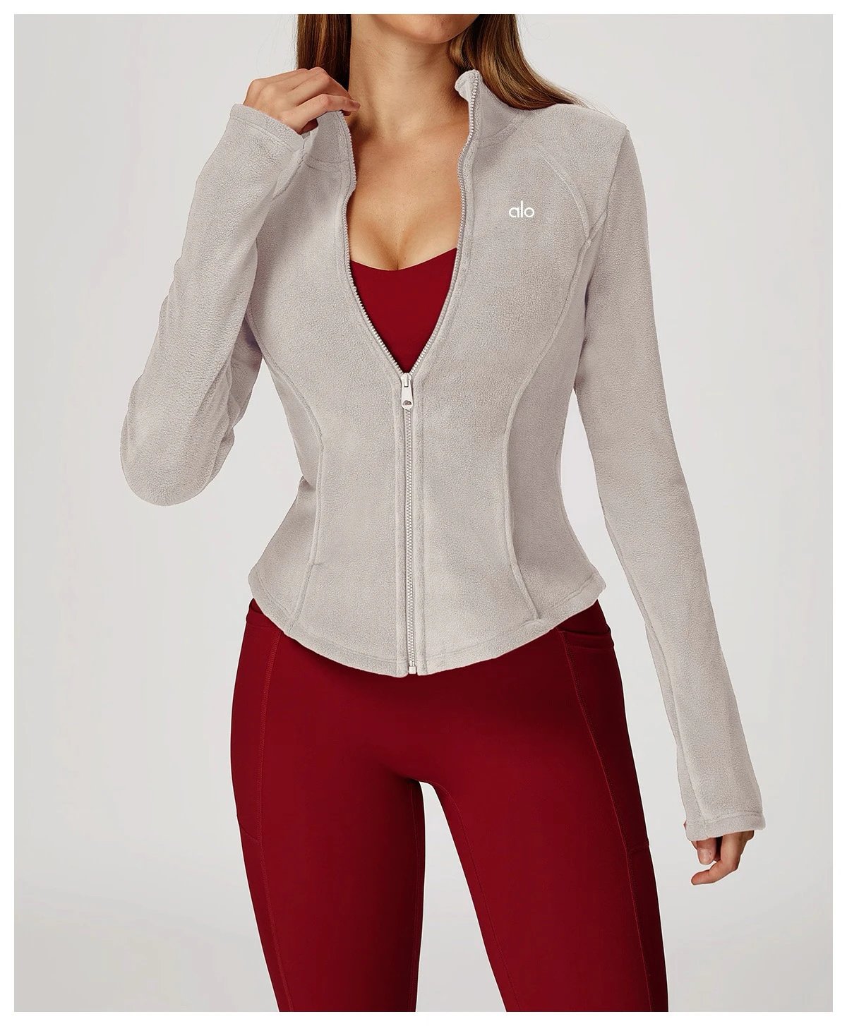 Alo Fleece Zip-Up Jacket Light Gray Outerwear - 30