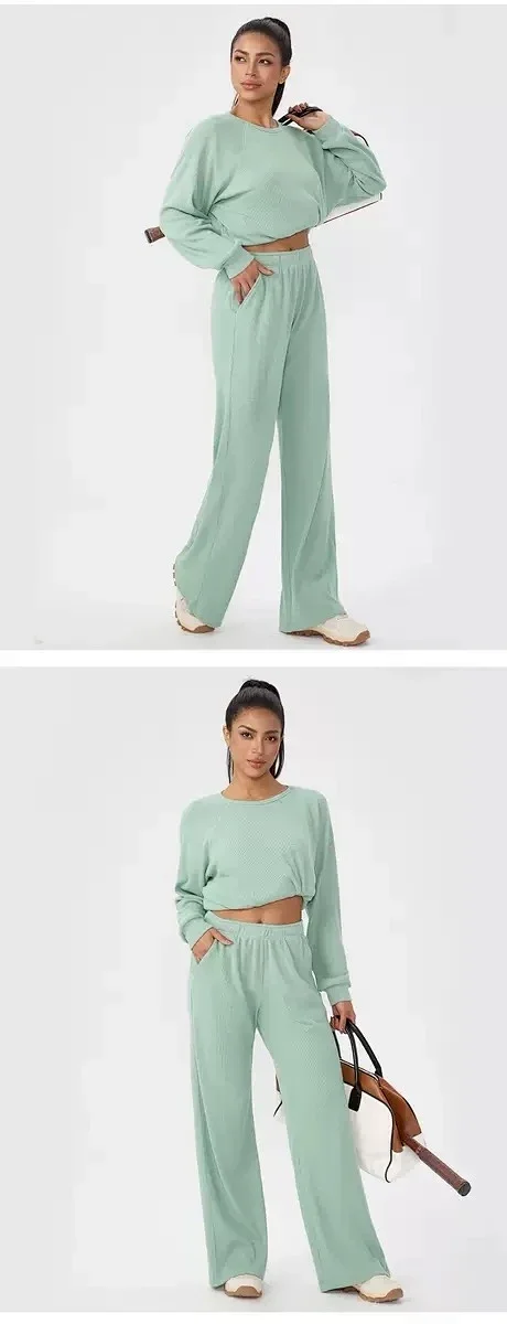 Alo Yoga Trousers Wide-Leg Waffle-Knit Sweatpants product detail image 17