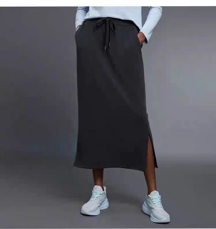 Design Drawstring Waist Midi Skirt in Navy Blue - 26