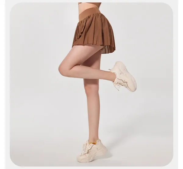 Alo Pleated Tennis Skirt Meatball Brown Shorts - 34