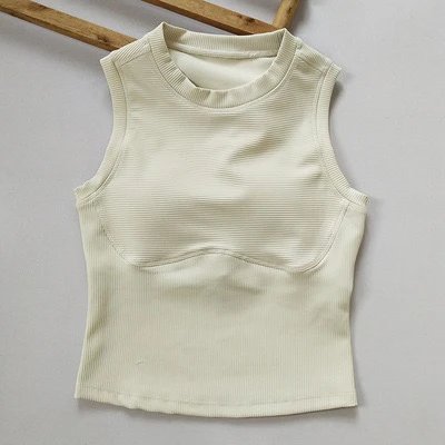 Unbranded Vests Ribbed built-in bra tank top — Ivory white